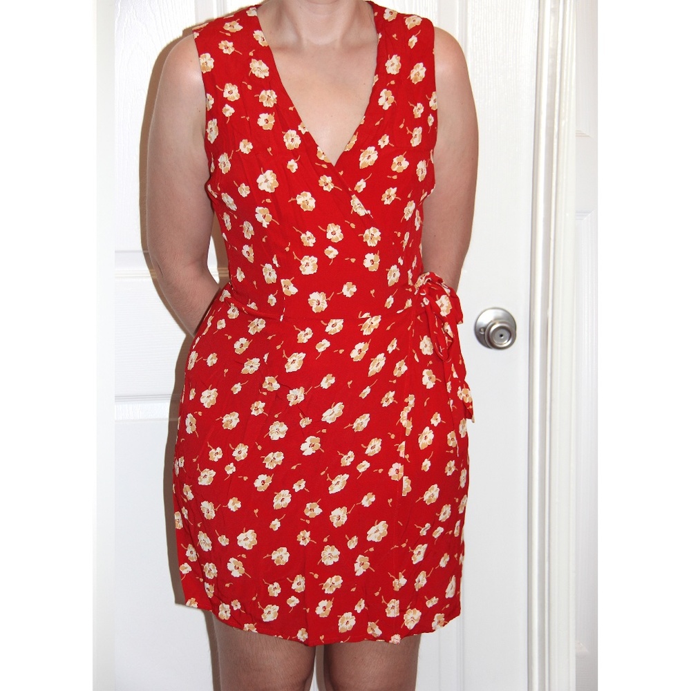 Vintage Red Ditsy Floral Wrap Dress